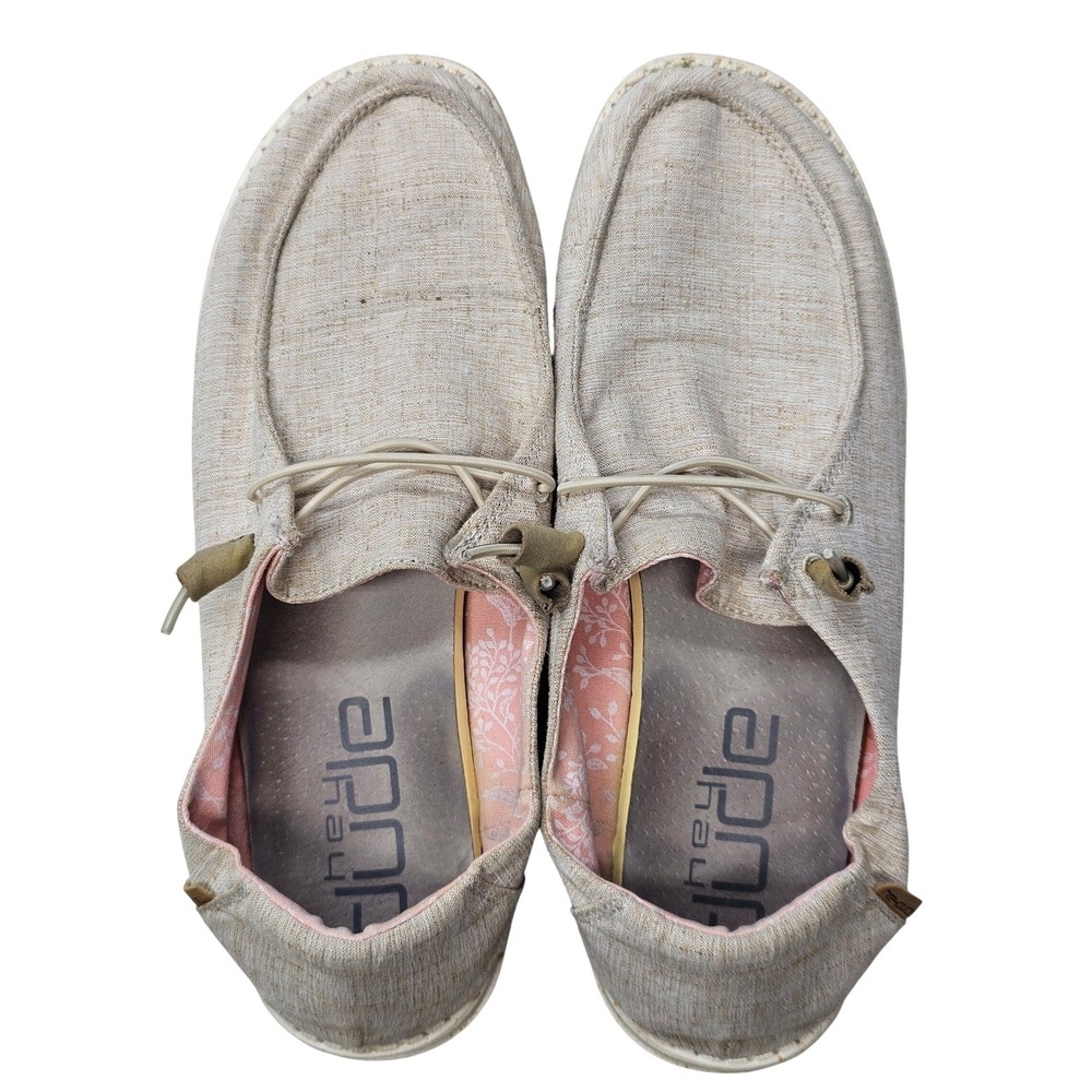 Hey Dude Wendy Chambray White Nut Womens Slip On Loafers Size 12 121410121